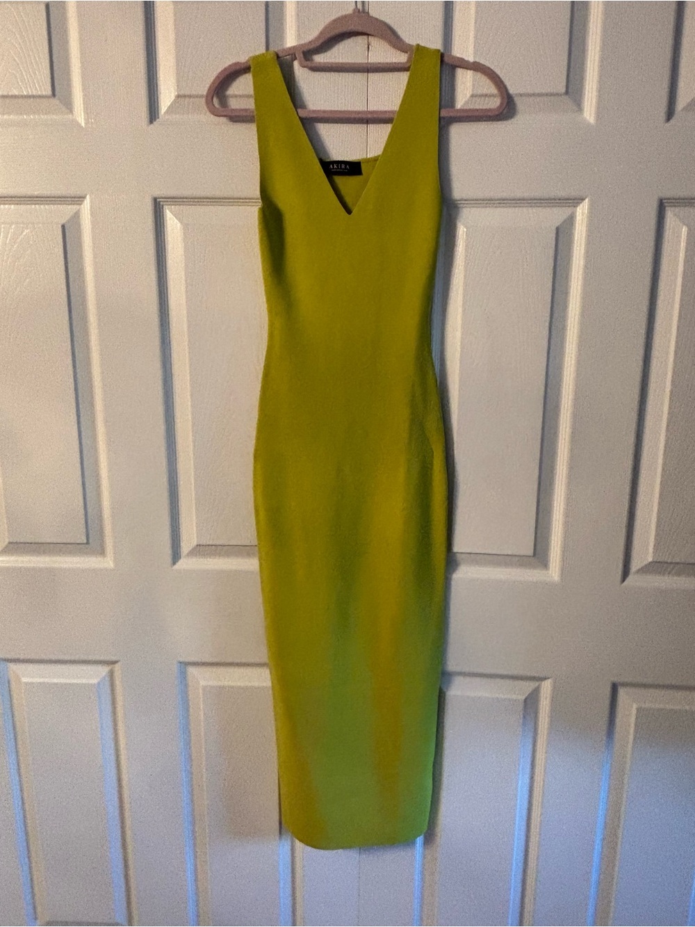 AKIRA Lime V-Neck Midi Bodycon Dress